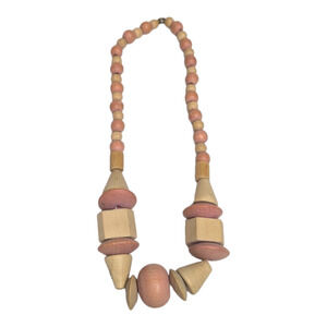 Pink &‎ Tan Chunky Natural Wooden Retro 70s Statement Necklace
